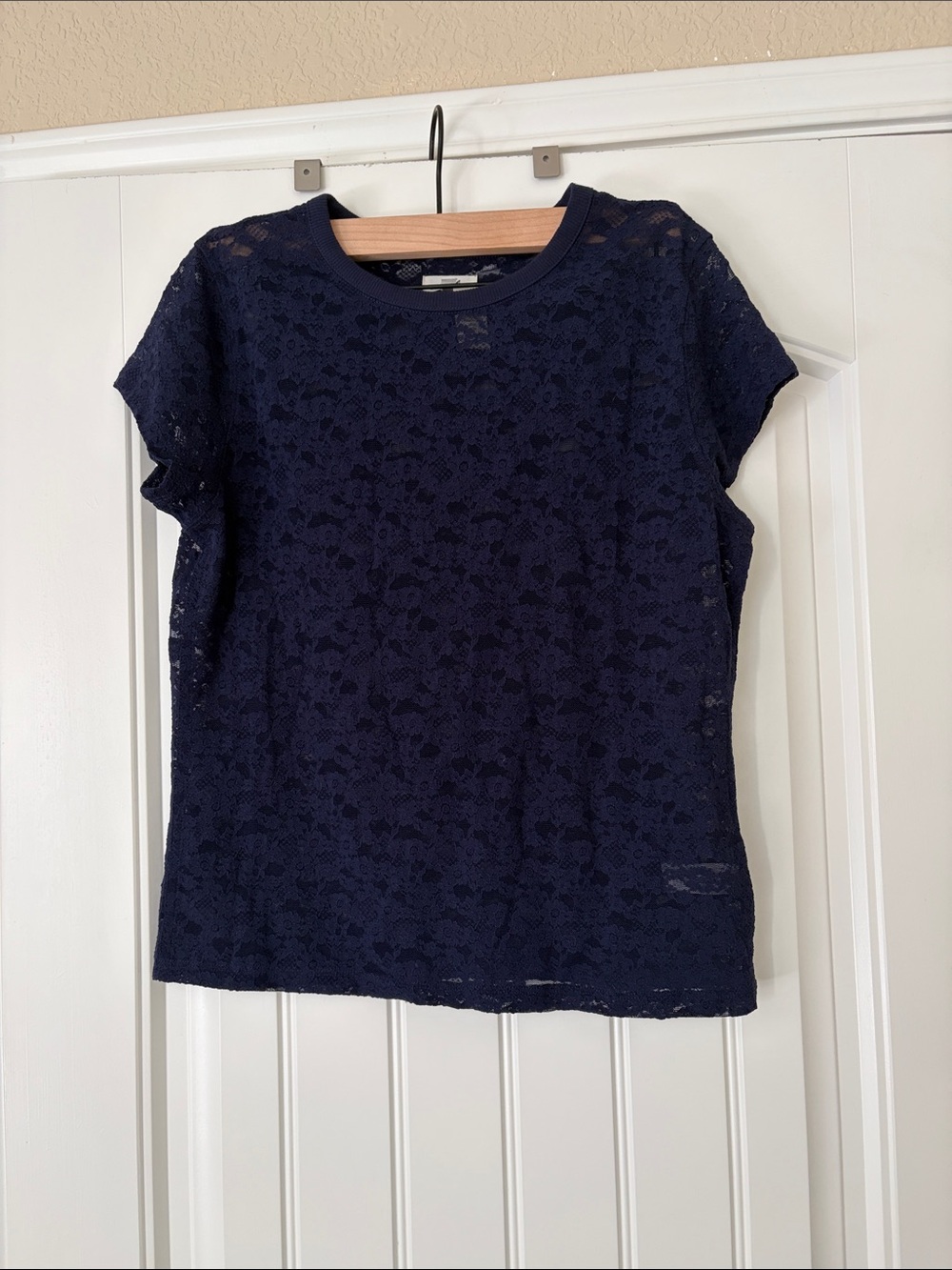 aerie Navy Floral Lace Short Sleeve Tee